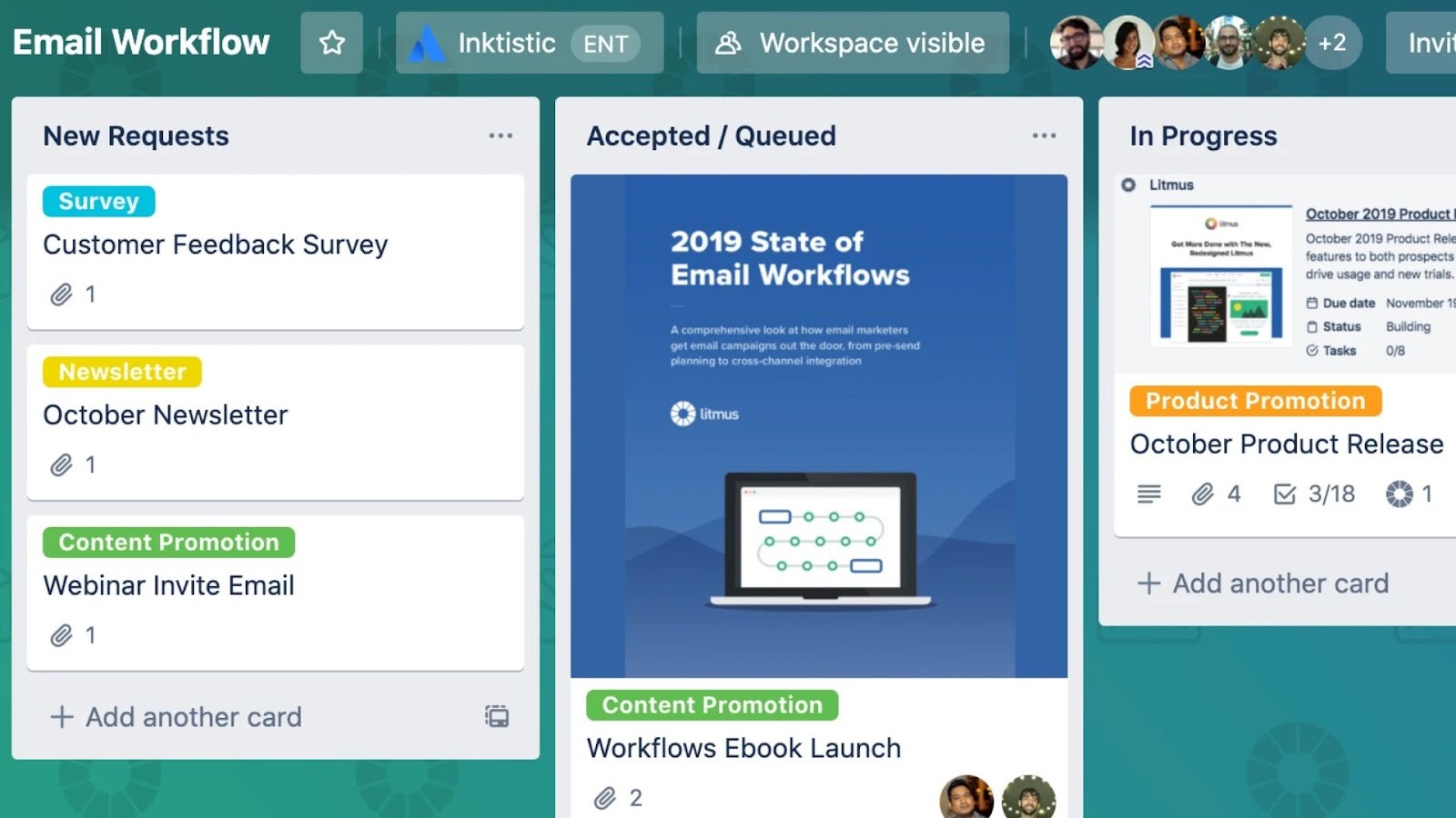 Trello's visual Kanban board for task management
