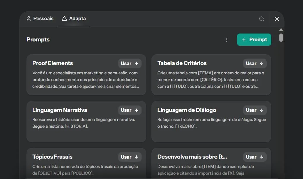 Adapta One - Biblioteca de Prompts
