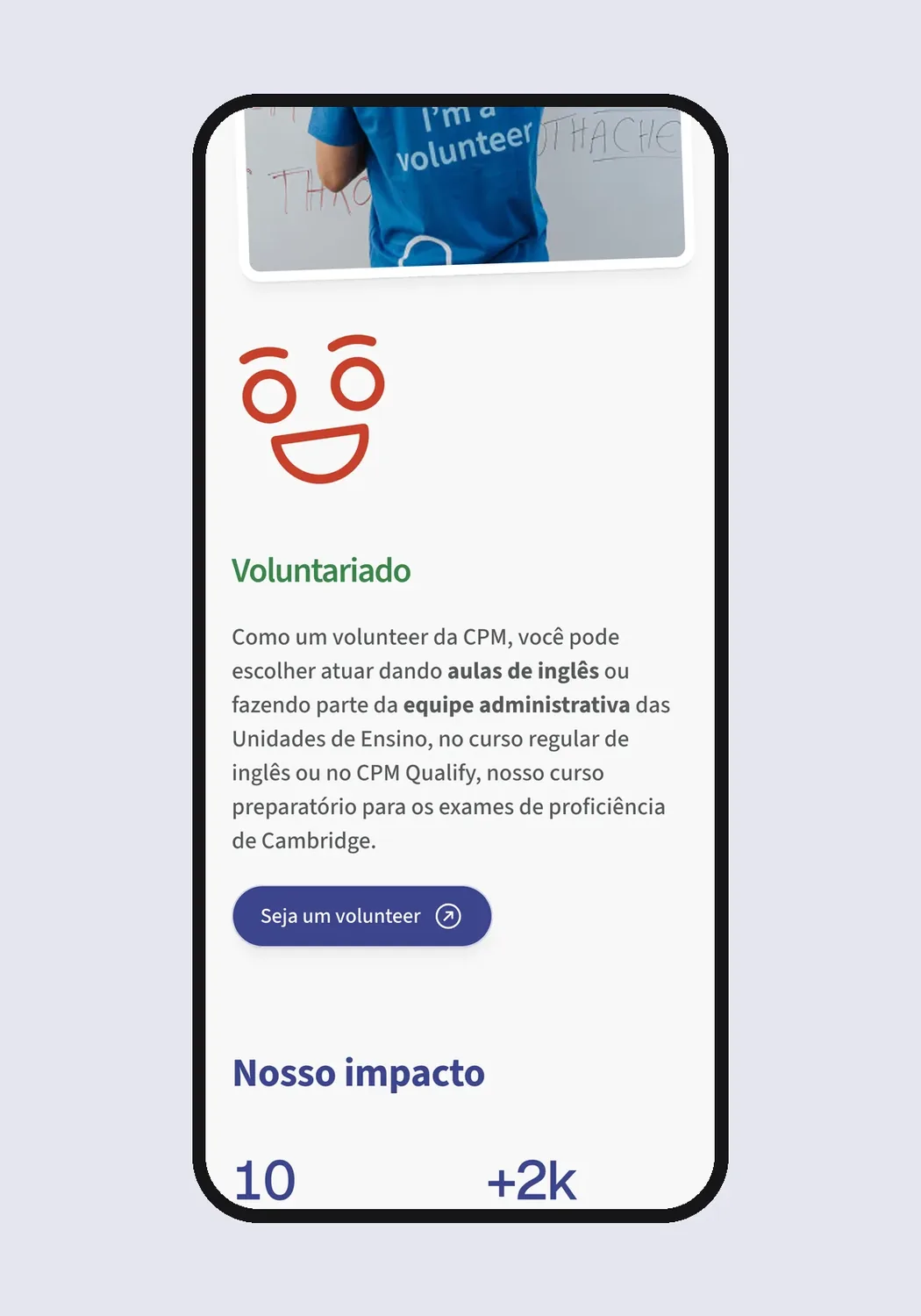 Página do site do Cidadão Pró-Mundo no celular