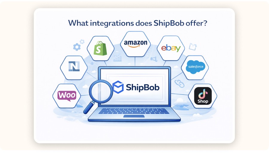 ShipBob integrations with Shopify, Amazon, eBay, WooCommerce, and Salesforce
