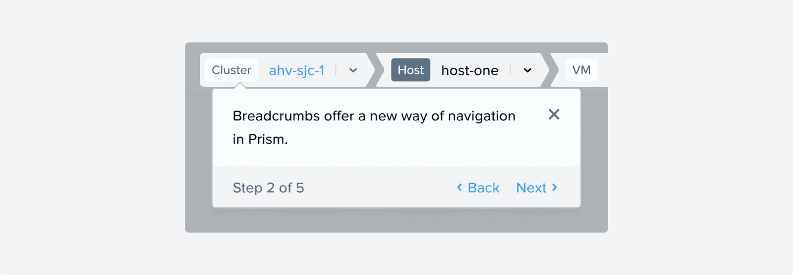 A breadcrumb with a tutorial popover showing its usage isolating the component 