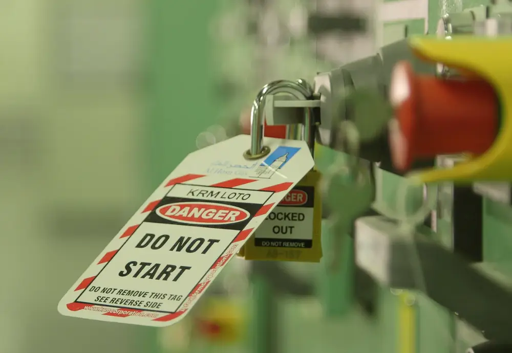 lockout and tagout device on equipment