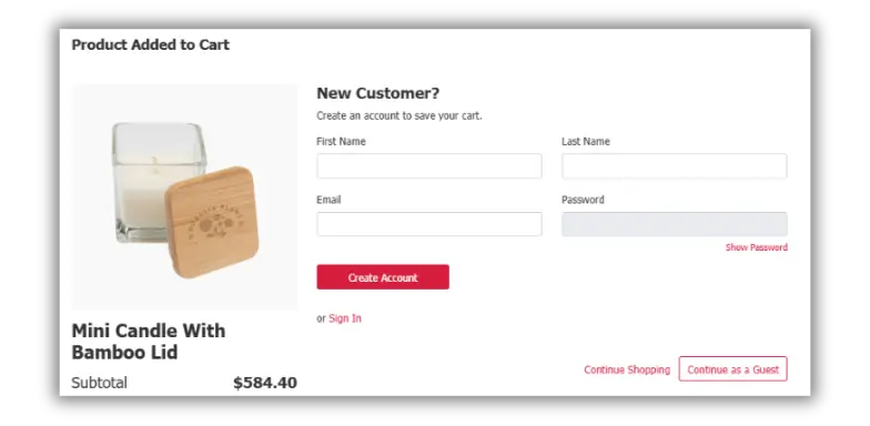 BrandExtenders shopping cart and guest checkout page