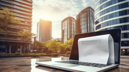 The image depicts a serene, modern office workspace with a sleek computer monitor, a potted plant, and a stylish desk lamp. This minimalist and elegant setup is bathed in soft, natural light, creating an atmosphere of productivity and sophistication