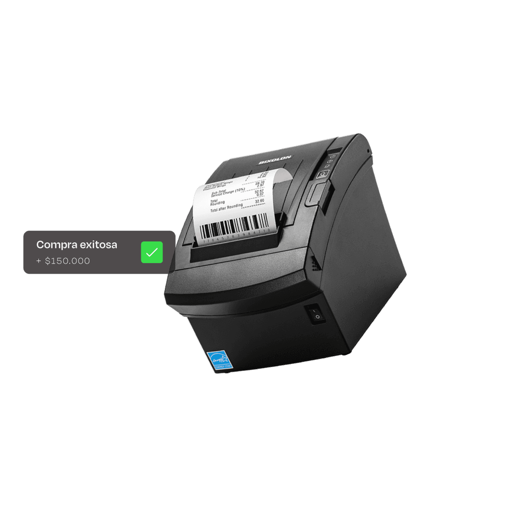 Impresora de tickets de FlashPOS conectada al sistema de punto de venta para eventos