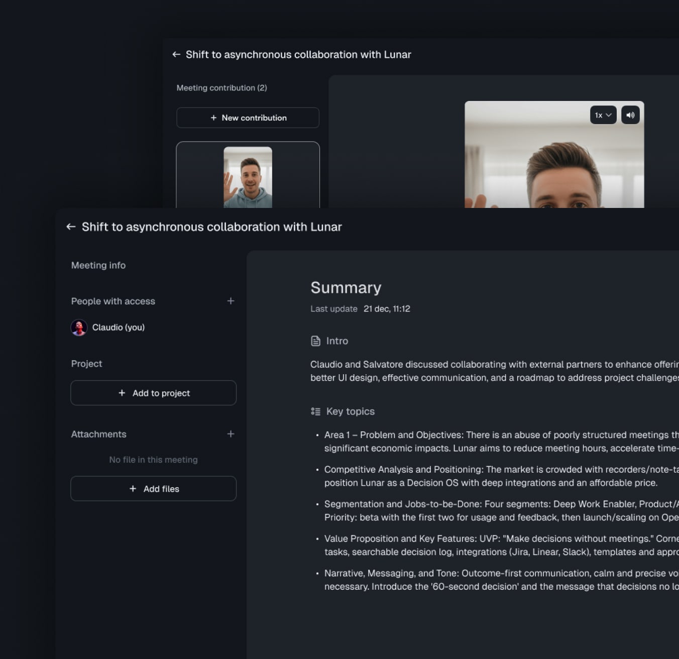 Lunar app – browse and search all meeting recordings by project