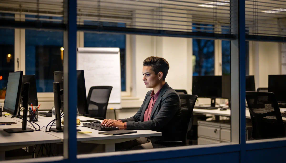 Ervaren sales professional werkt geconcentreerd in een rustige werkomgeving.