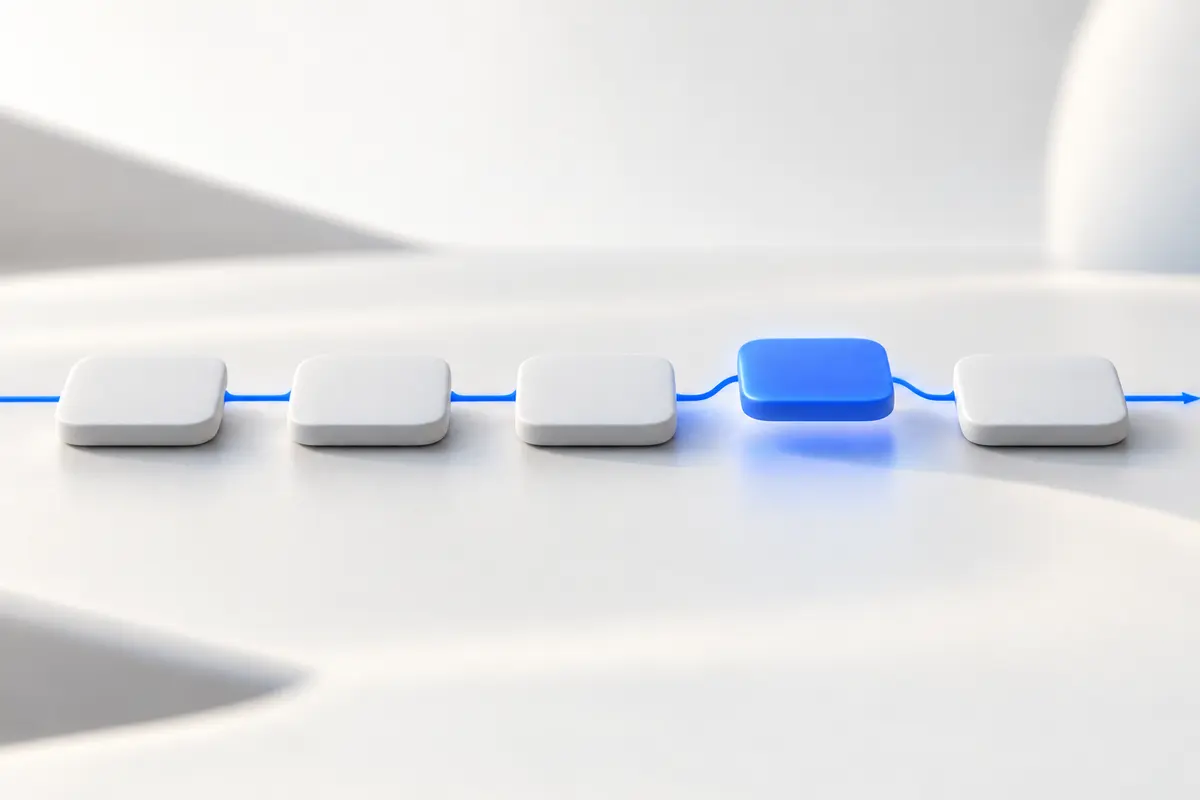 Connected tiles with one highlighted step