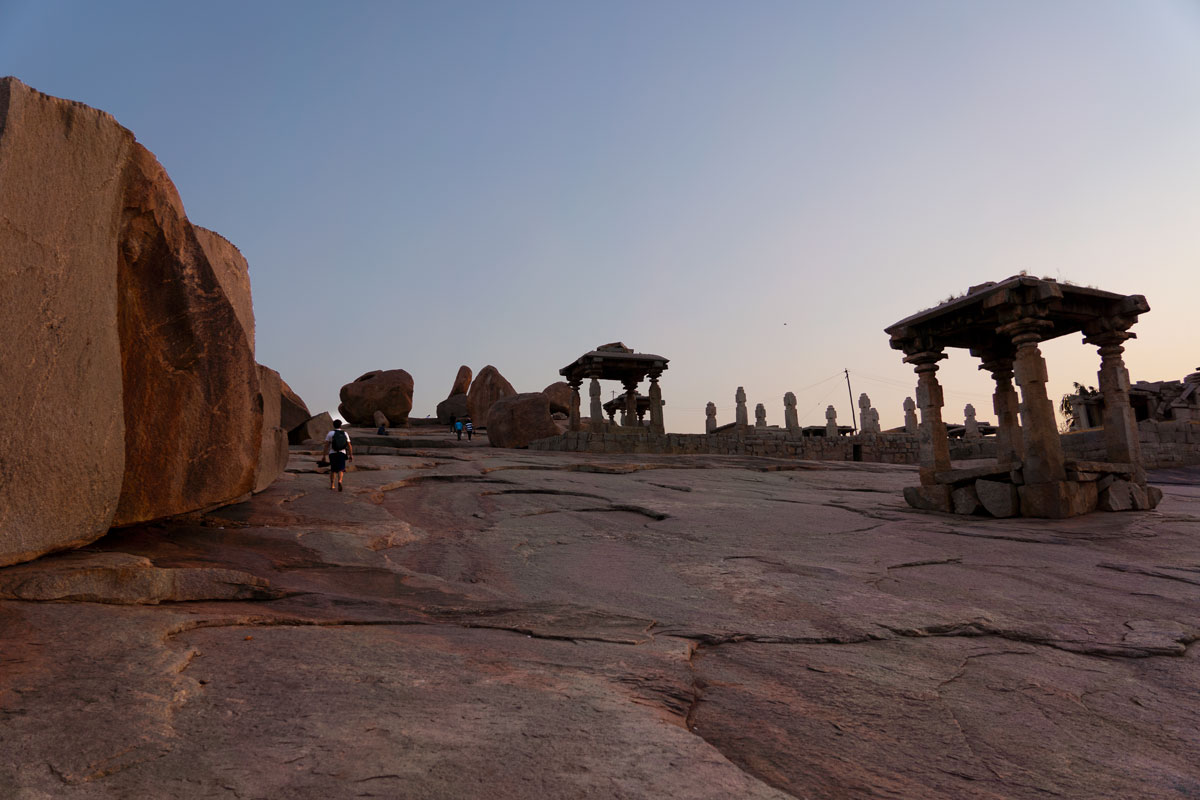 Hemakuta Hill in Hampi, with its giant red rocks and small stone altars