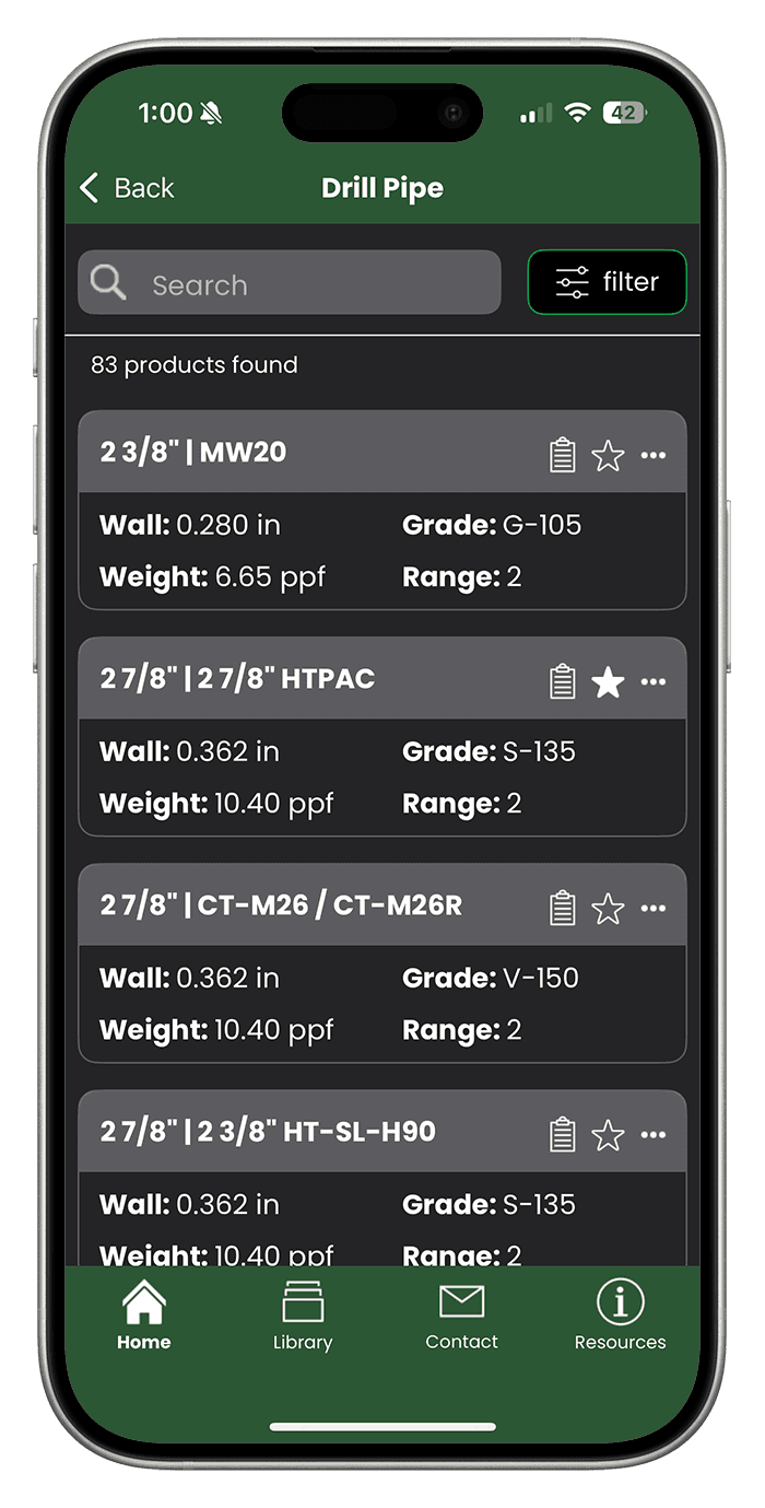 Preview of the filtered results screen