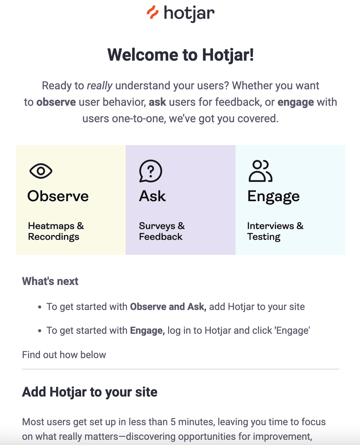 Hotjar onboarding email example