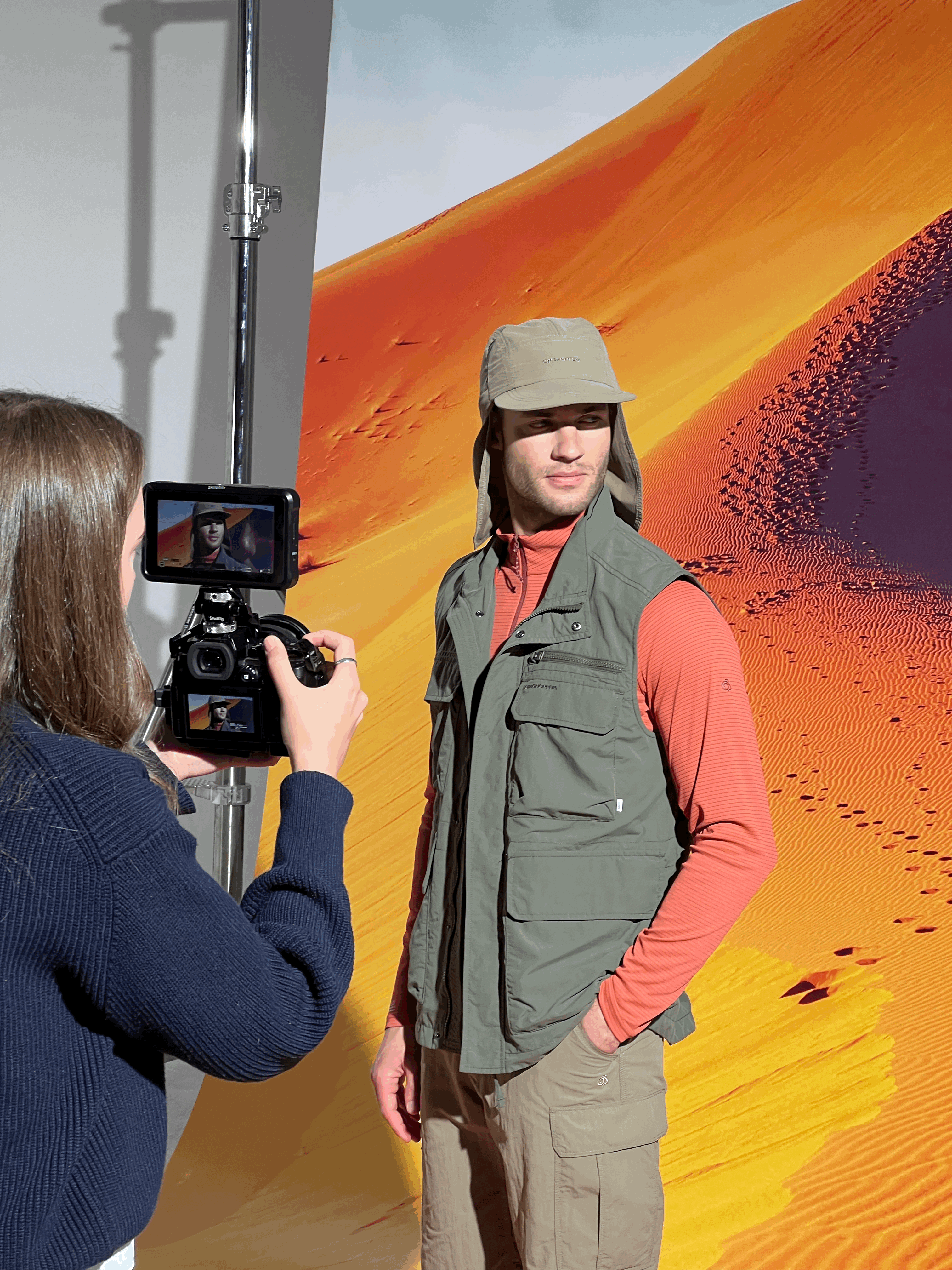 Mia Edmond behind the scenes with craghoppers ss26 lookbook in Manchester studio by mia edmond