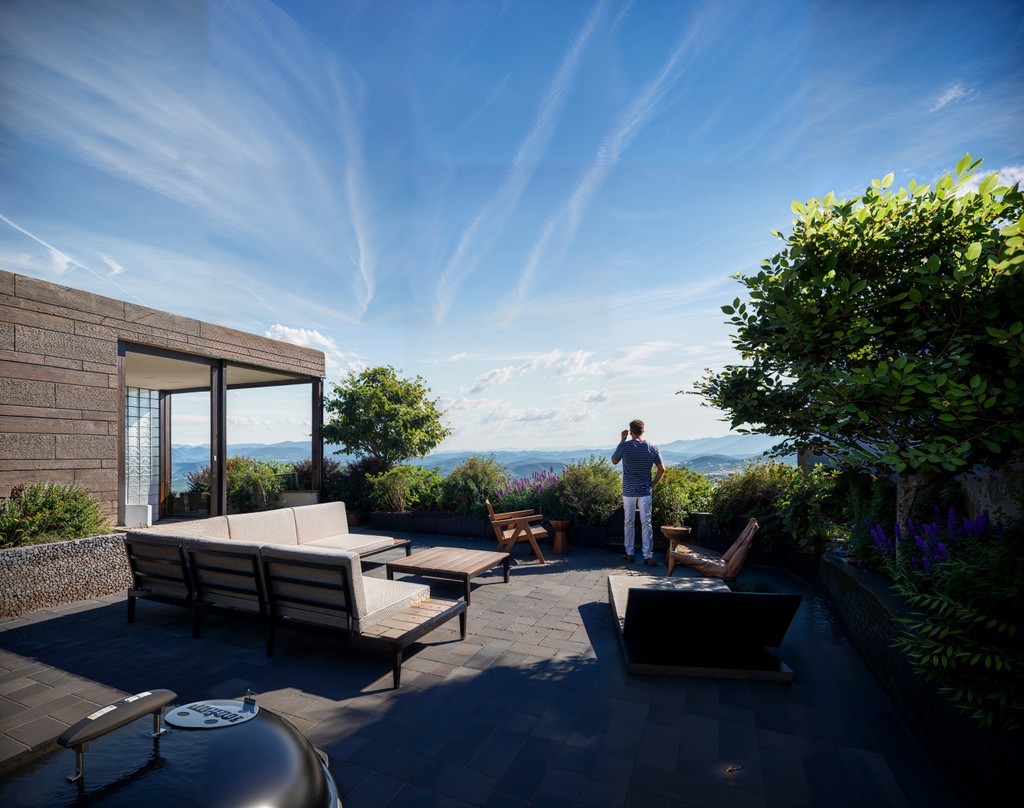 Roof apartment Panoramic view 3d render