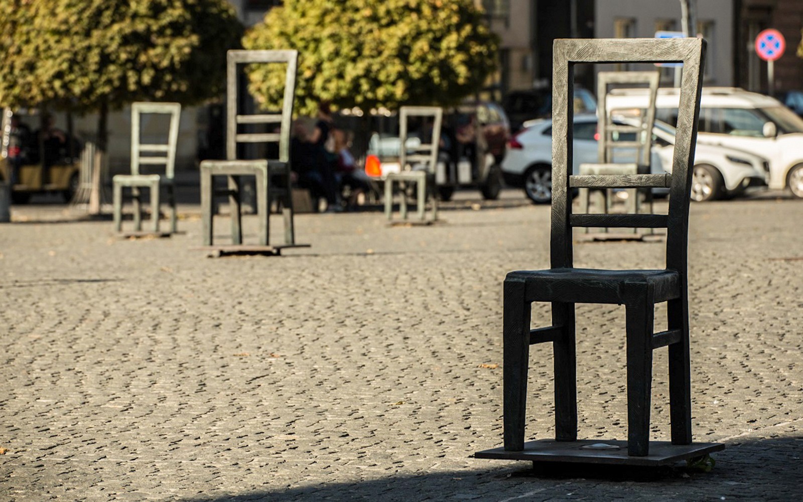 Chairs in Krakow's Jewish Quarter memorializing Holocaust victims.