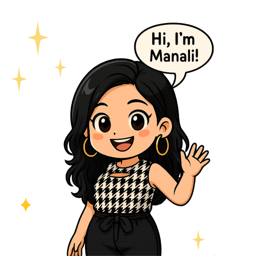 The image features a cartoon character waving and reads, "Hi, I'm Manali,".