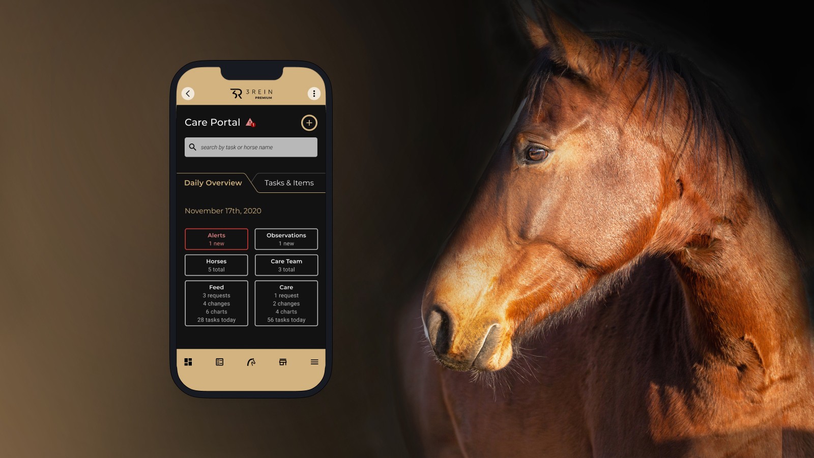 An iPhone mockup for an equestrian app. 