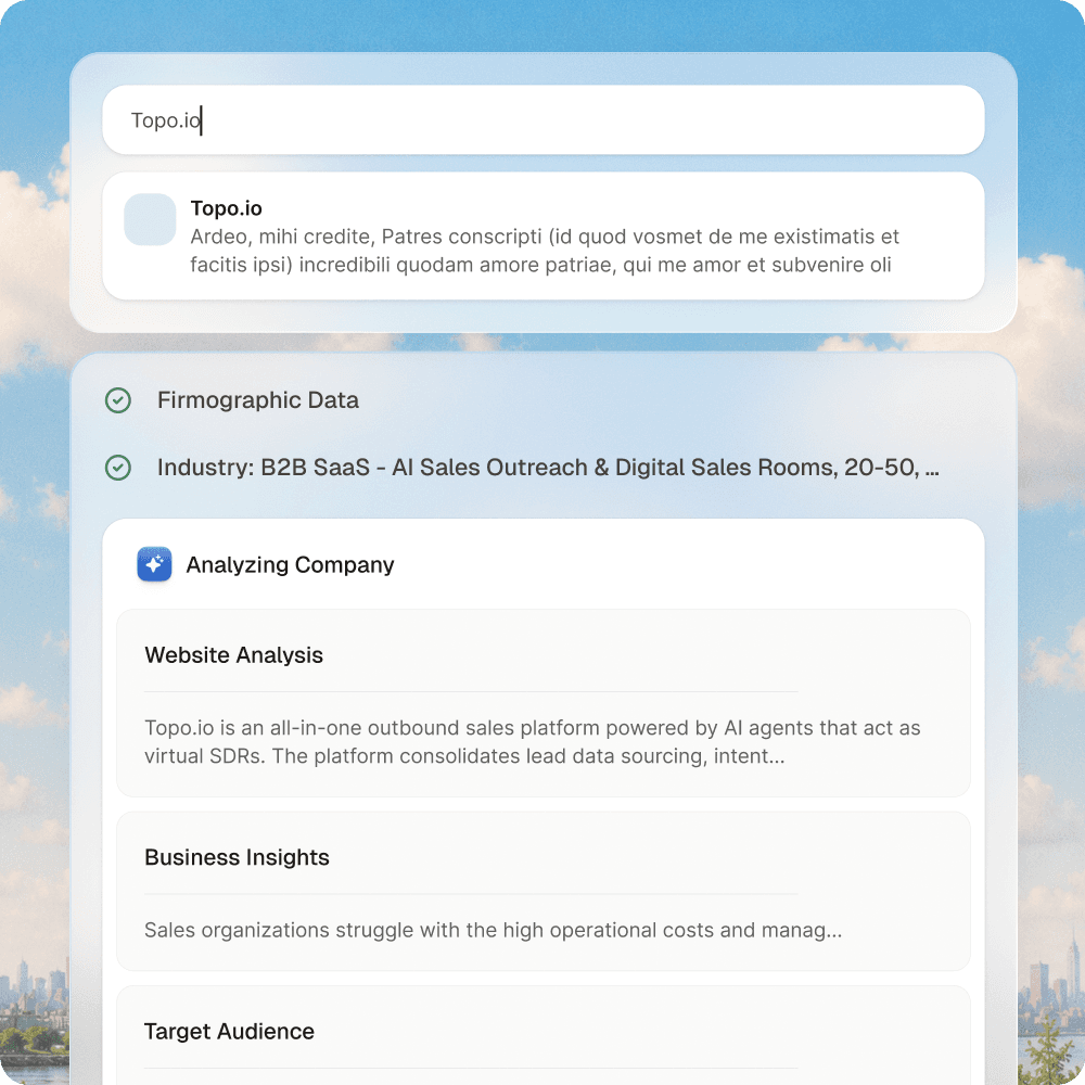 Topo interface for defining an ideal customer profile before searching for leads