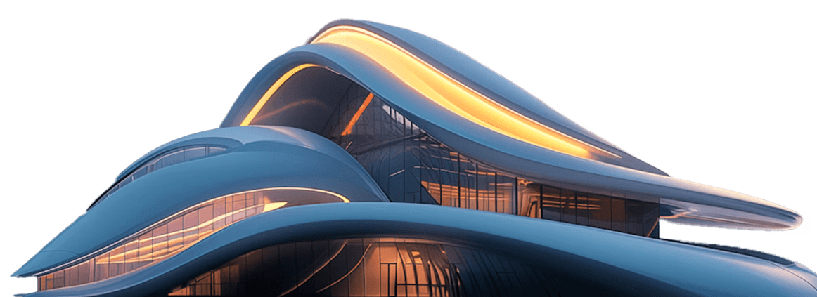 modern sculptural building with curved wooden exterior