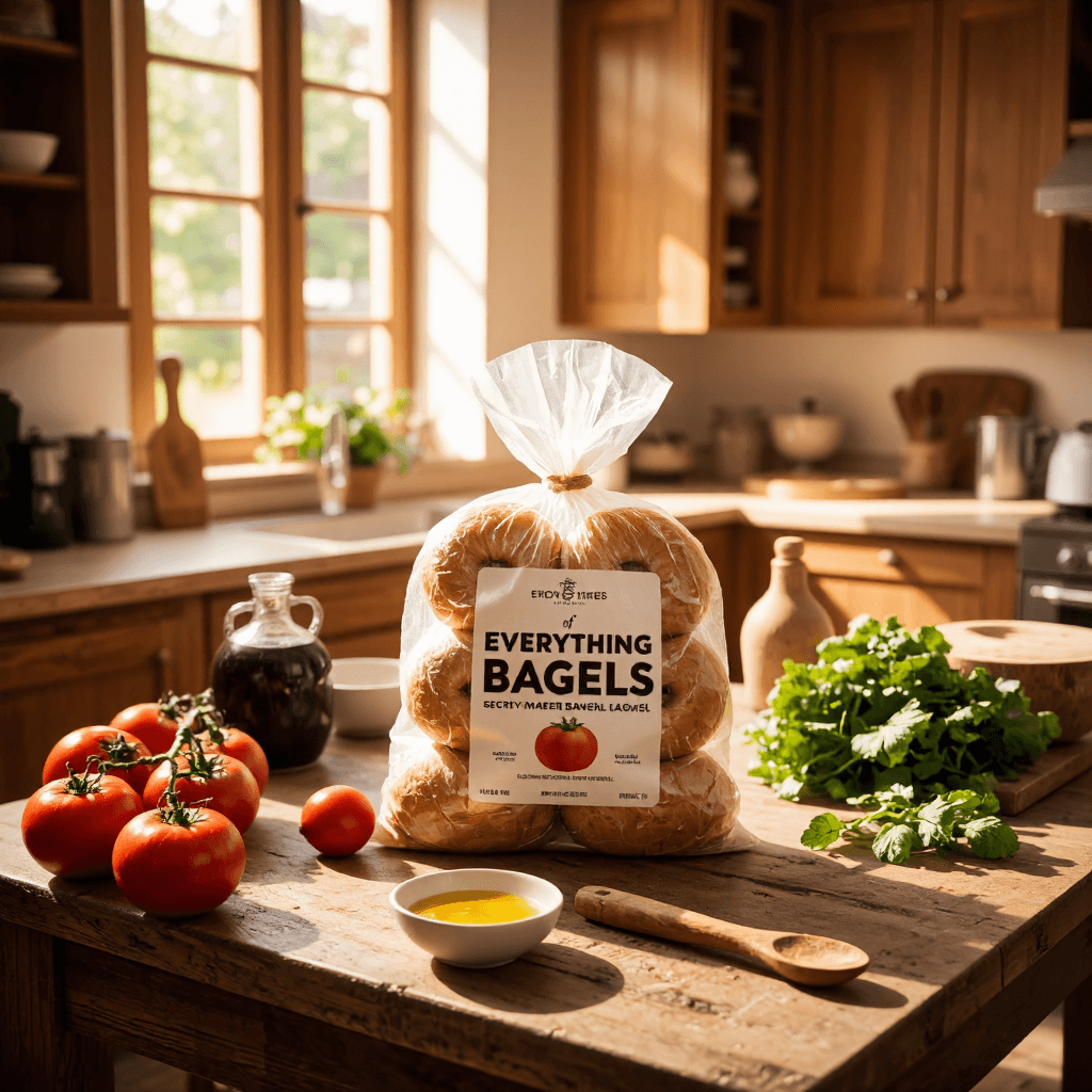 product photography of bag of everything bagels