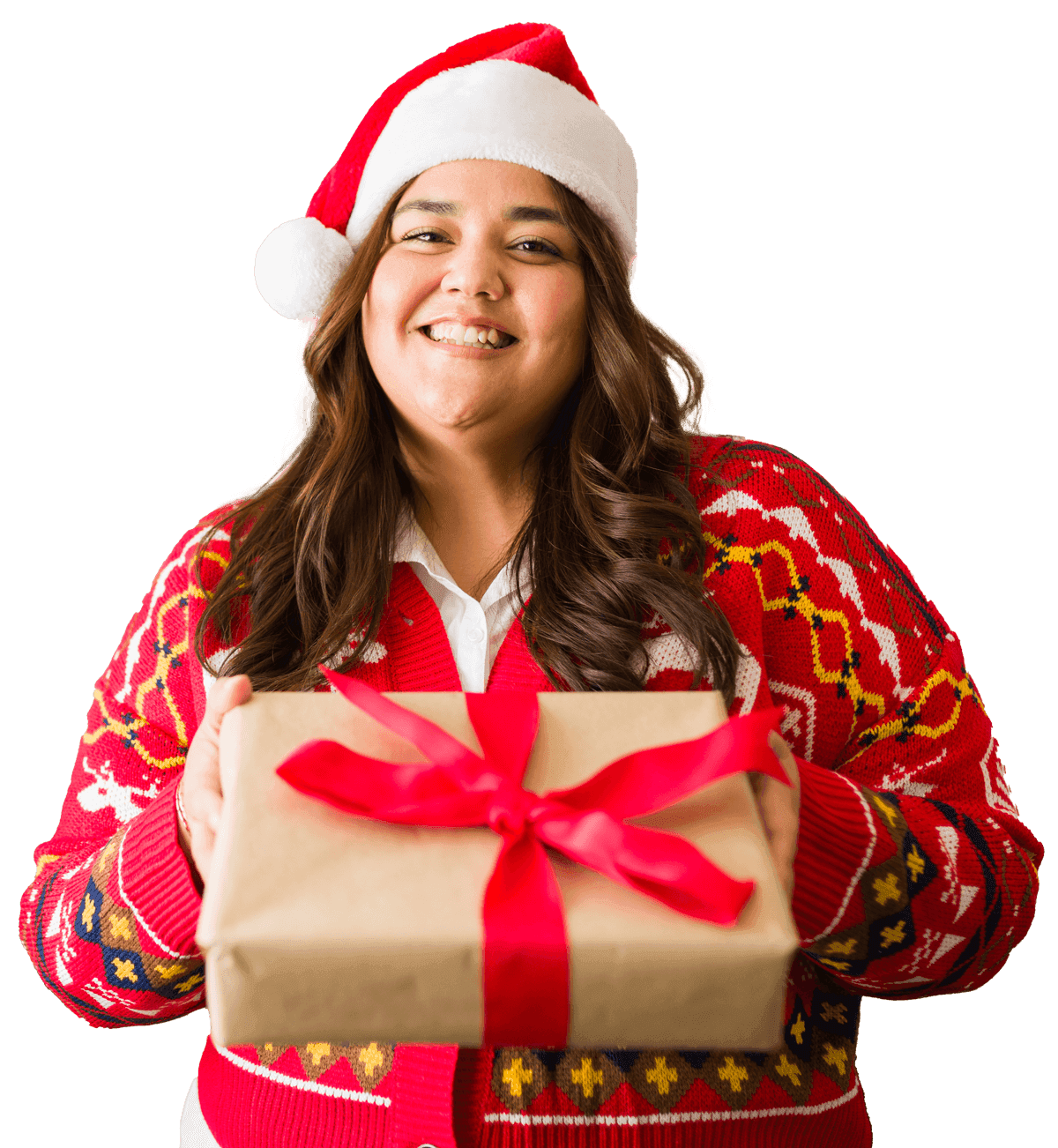 Smiling woman holding a gift