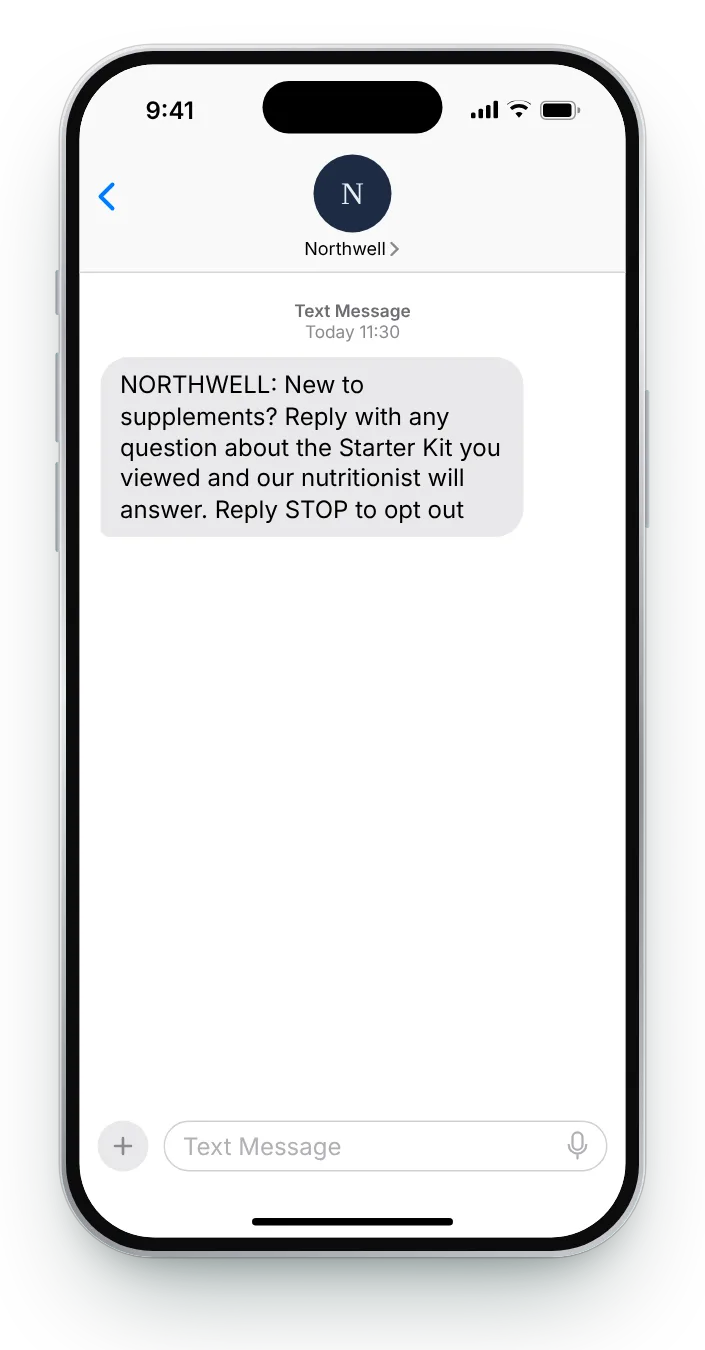 An open door for a first-time visitor browse abandonment text on an iPhone