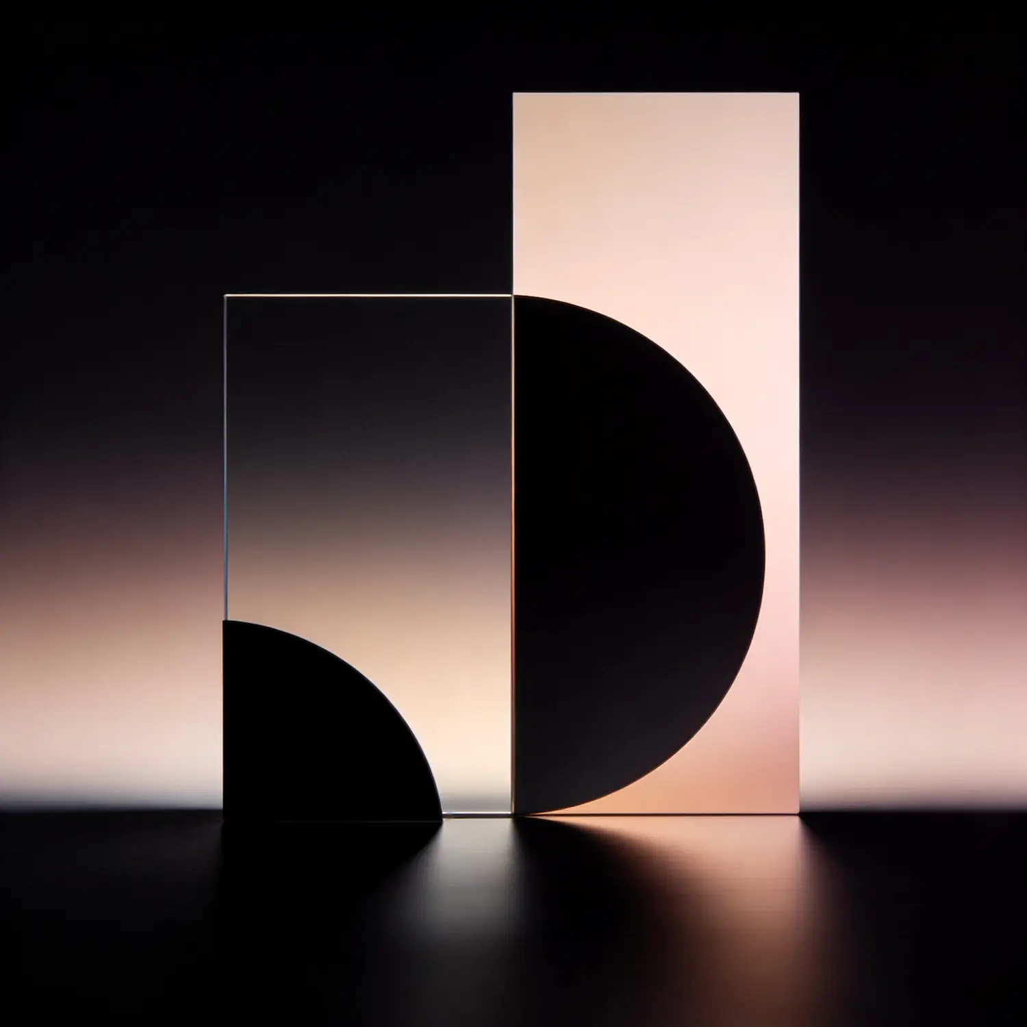 Surreal iridescent mountains rise above soft clouds under a gradient blue sky, creating a dreamlike and ethereal landscape.