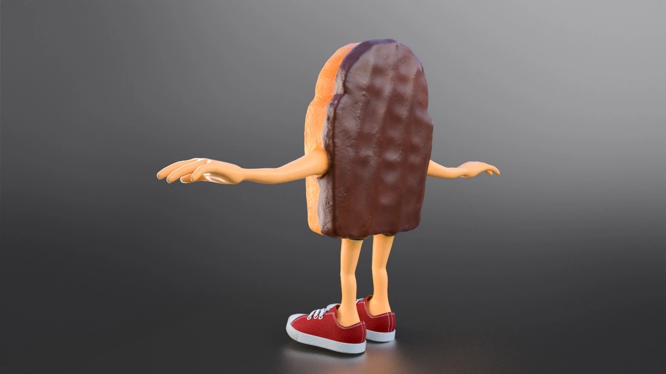 3D Render of the chocolate back of a zwieback character
