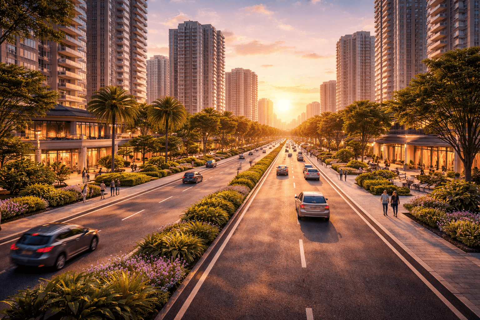 Wide urban street with landscaped verges and smooth traffic flow in Sector 36A Gurugram