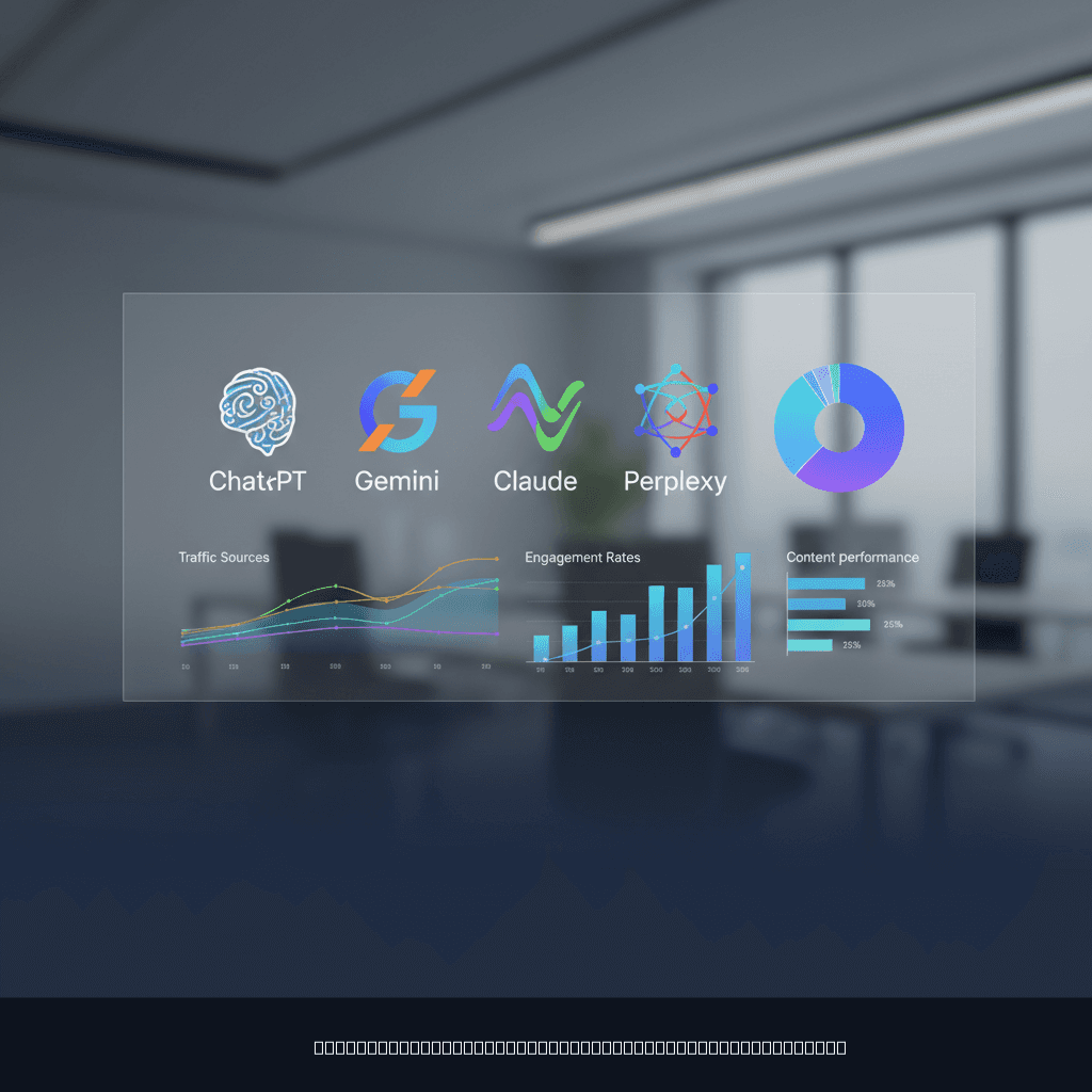 AI first SEO dashboard displaying multiple AI search engines and performance metrics