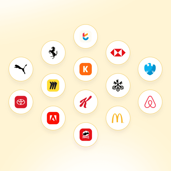 Brand partner logos including Puma, Ferrari, HSBC, McDonald's, Airbnb, and Toyota