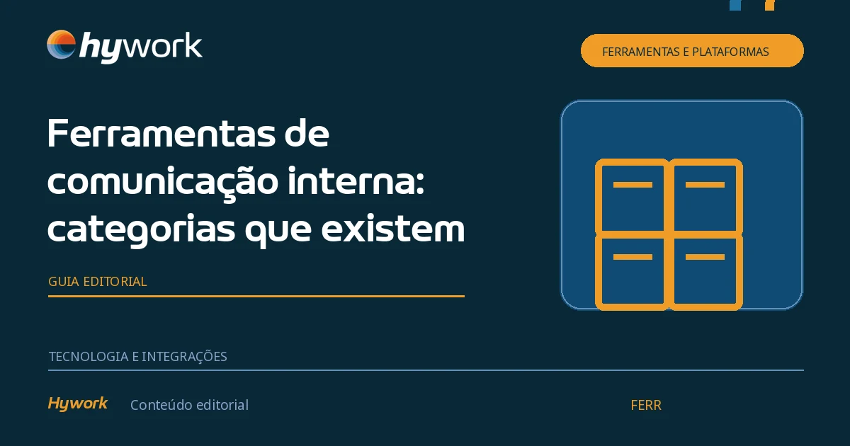 Capa editorial sobre categorias de ferramentas de comunicação interna.