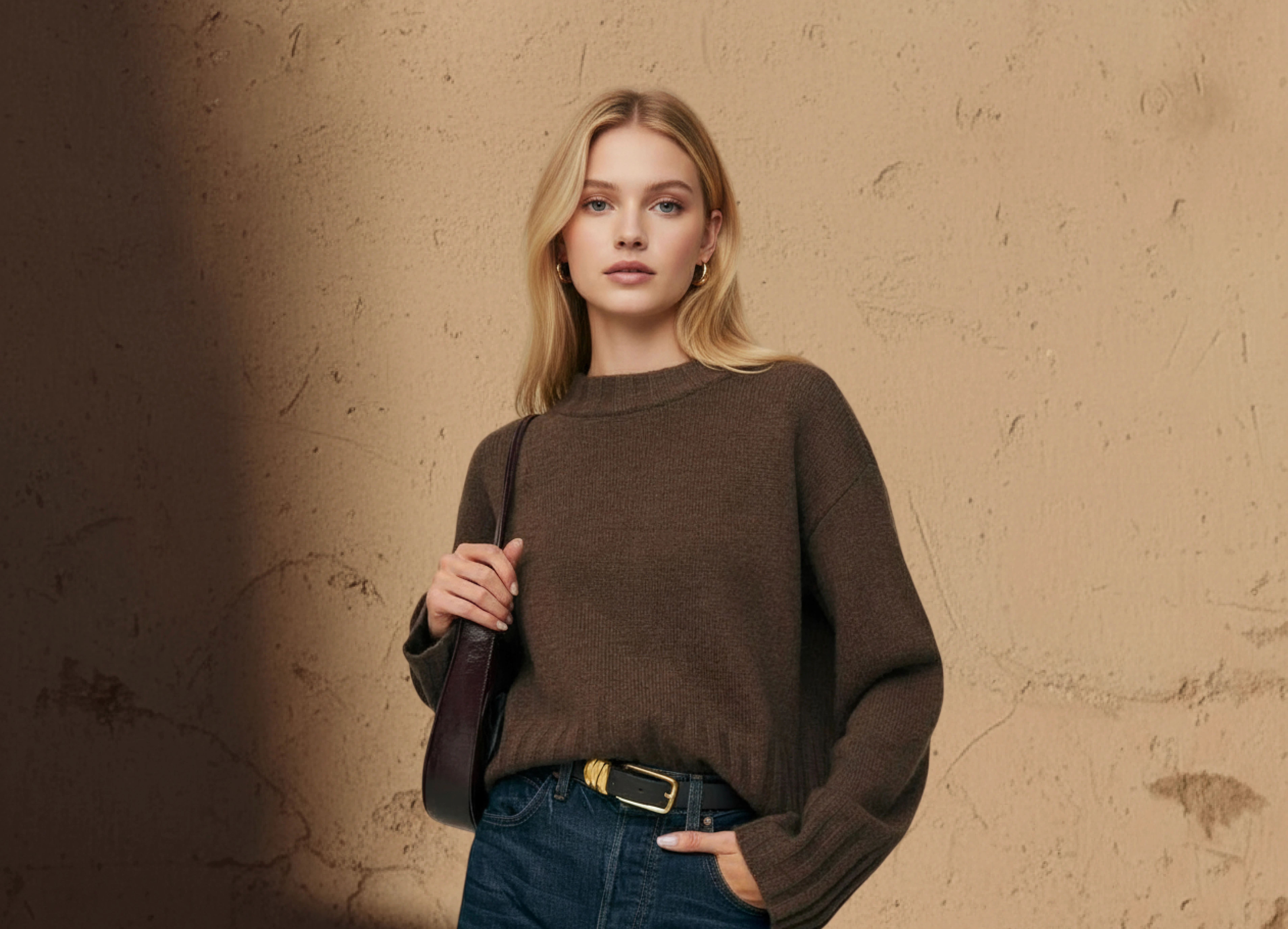 Female model wearing sweater