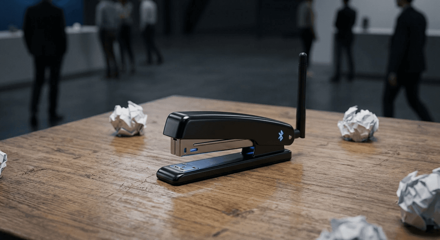 A stapler with a bluetooth logo.