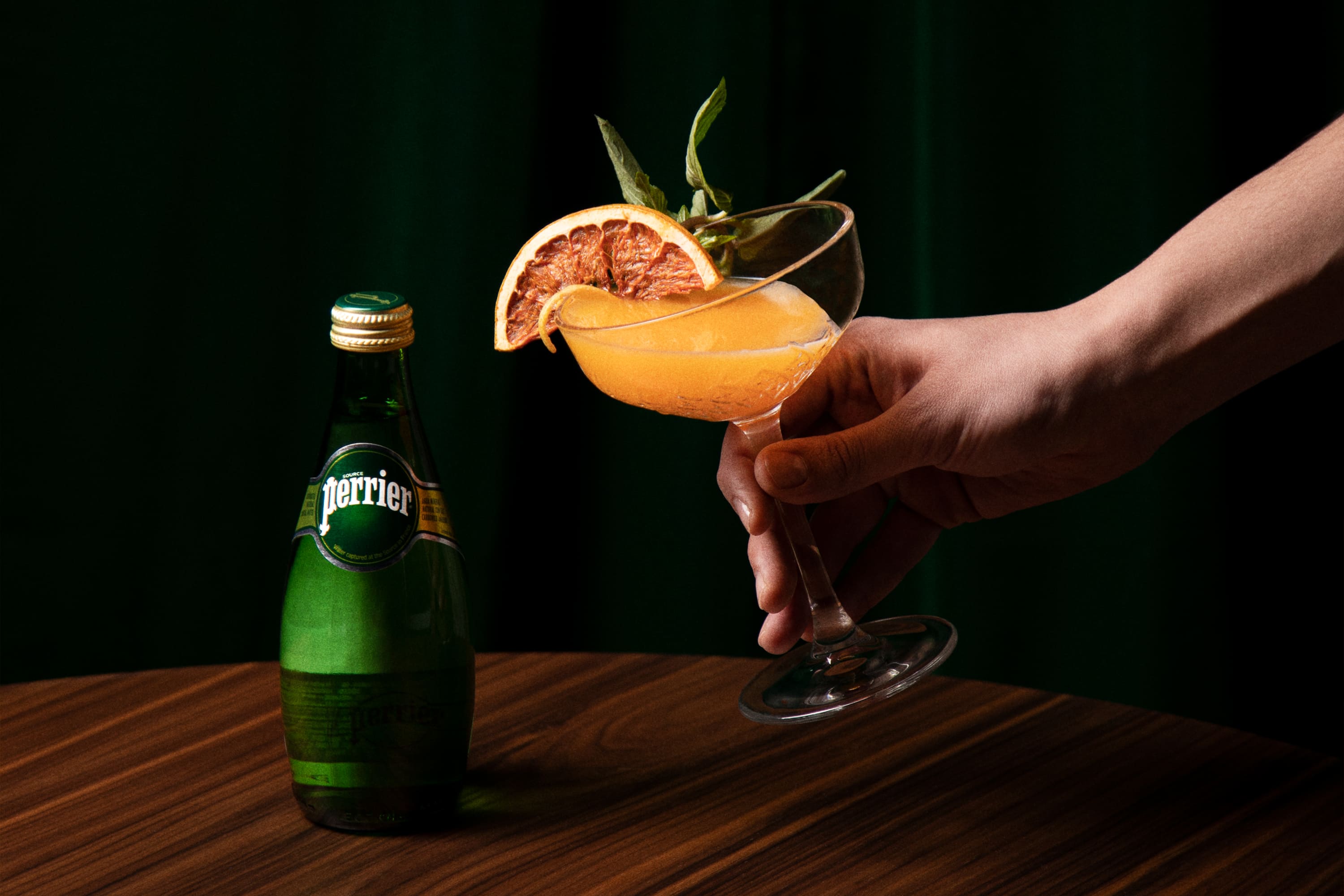 perrier bottle with cocktail