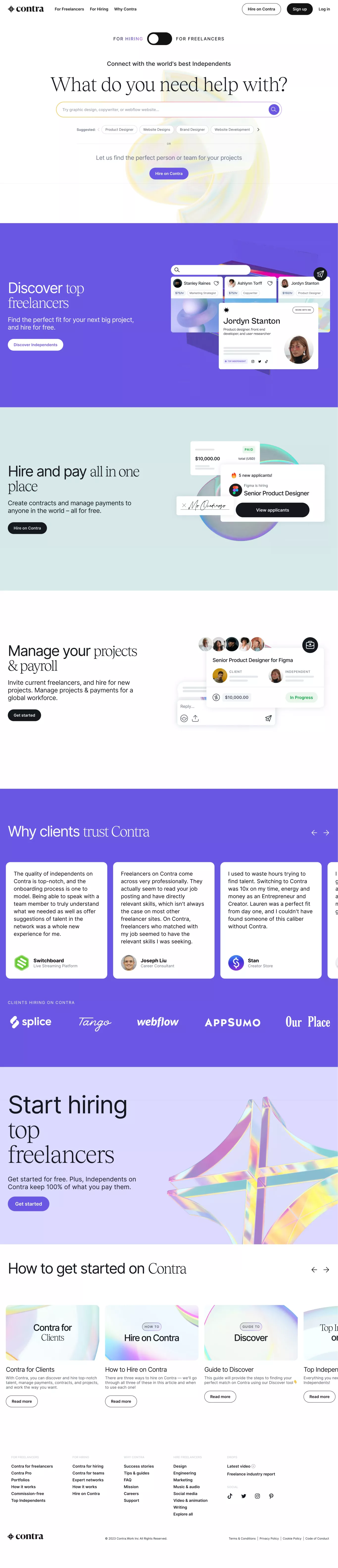 Freelance Marketplace: Commission-Free landing page screenshot showcasing HR and Tech design
