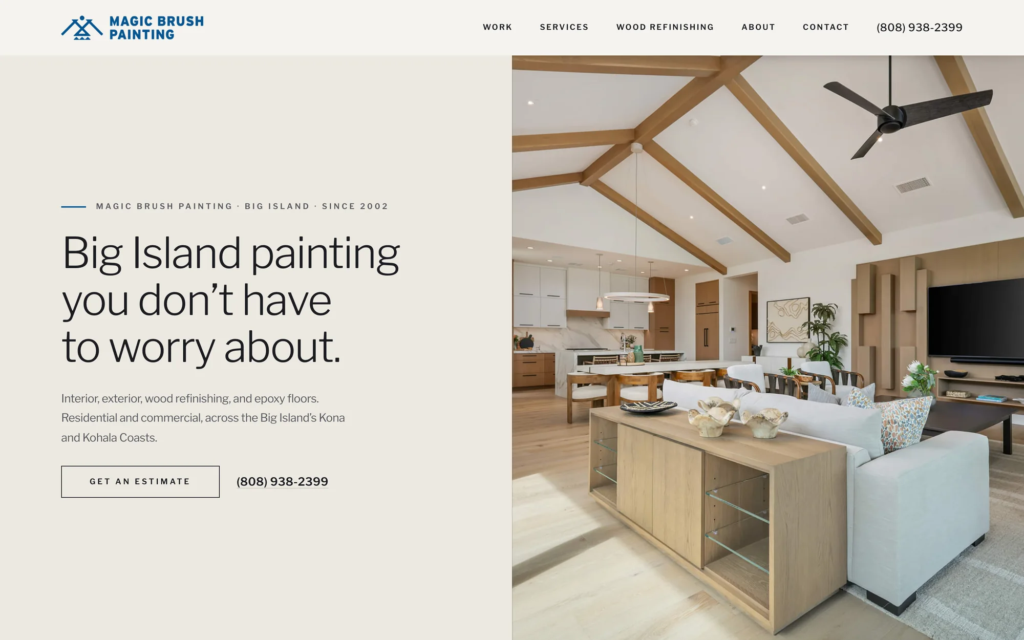 After: the Magic Brush Painting homepage Neuma built: ‘Big Island painting you don’t have to worry about.’
