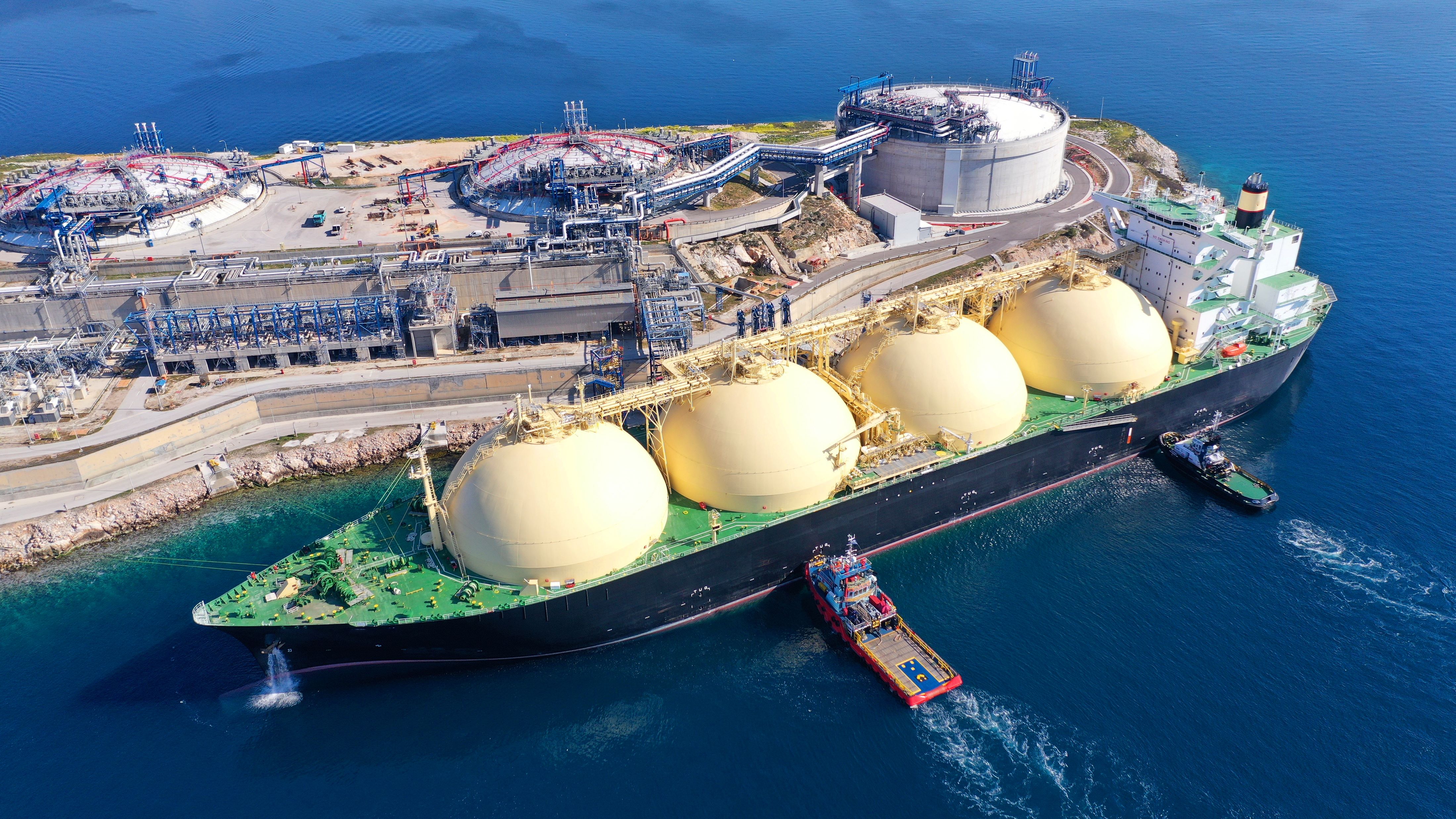 LNG storage tanks and cryogenic infrastructure at an industrial site