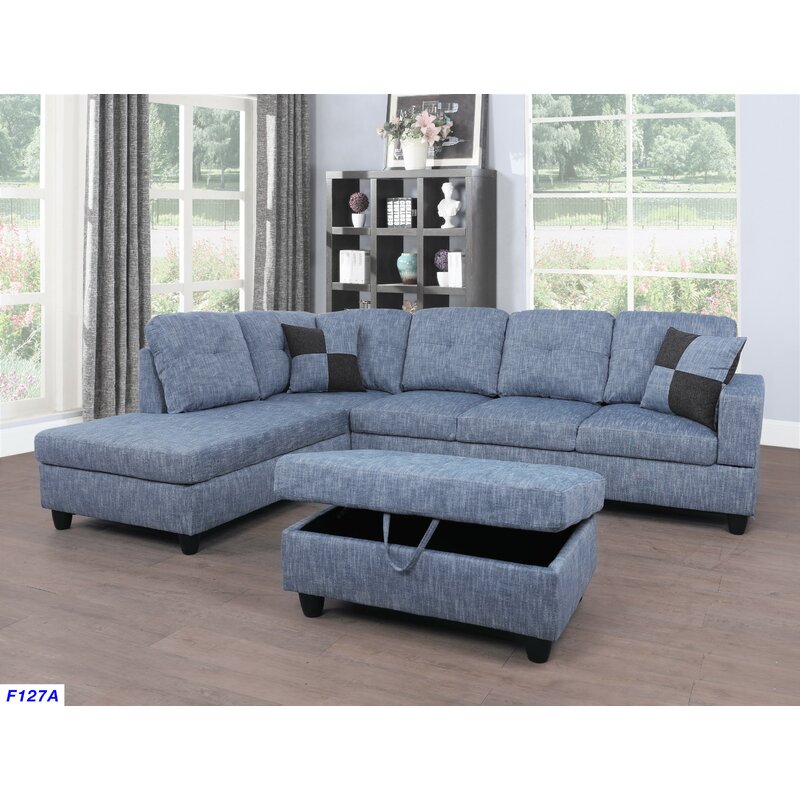 Spacious Jessica sectional couch with a built-in chaise and ottoman, perfect for modern living room setups.