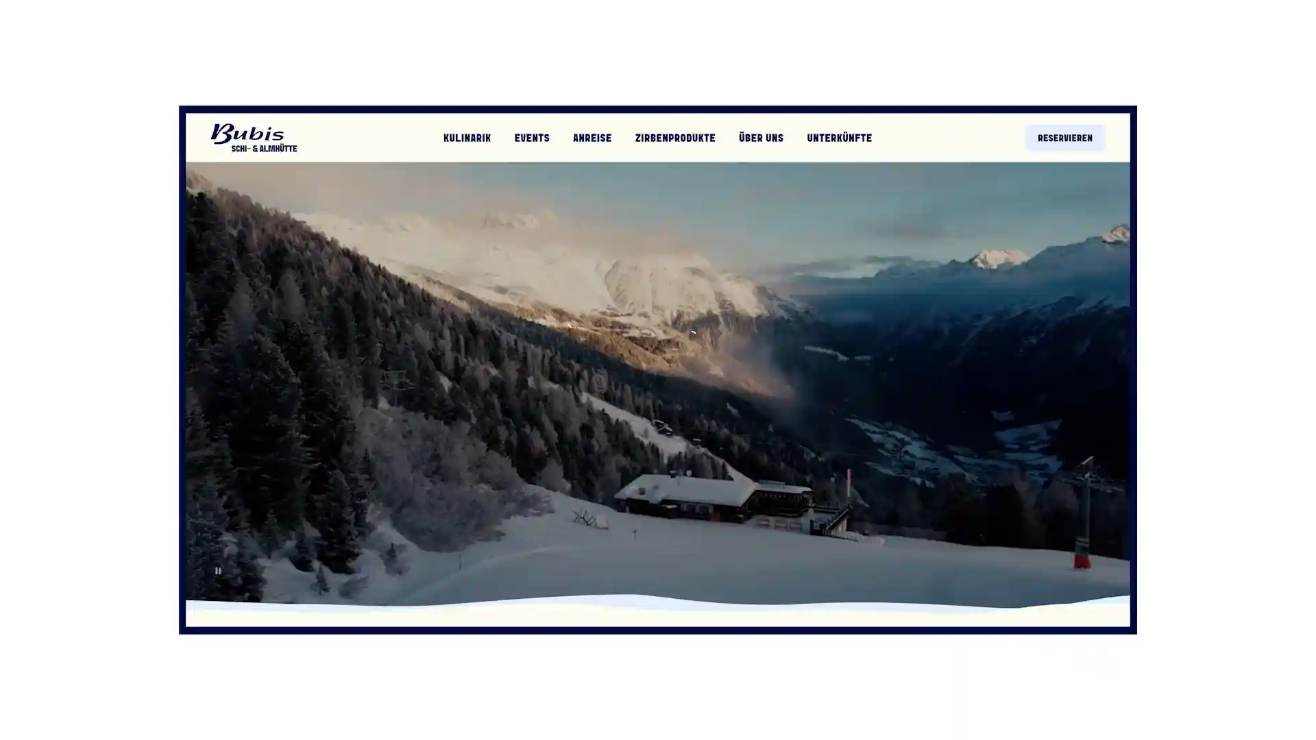 Ein Ausschnit von der Website von Bubis Schihütte.