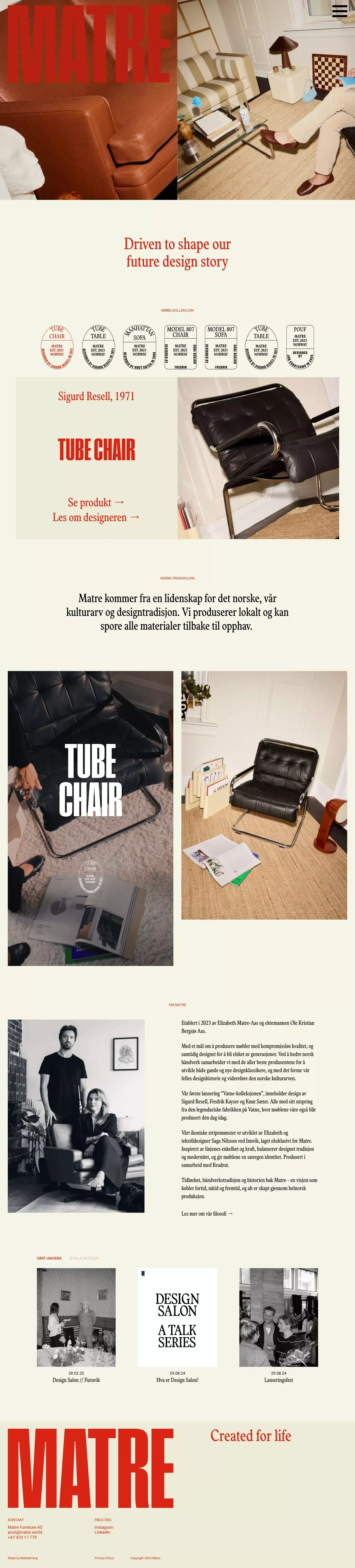 MATRE portfolio page screenshot showcasing Design and Furniture & Interiors design