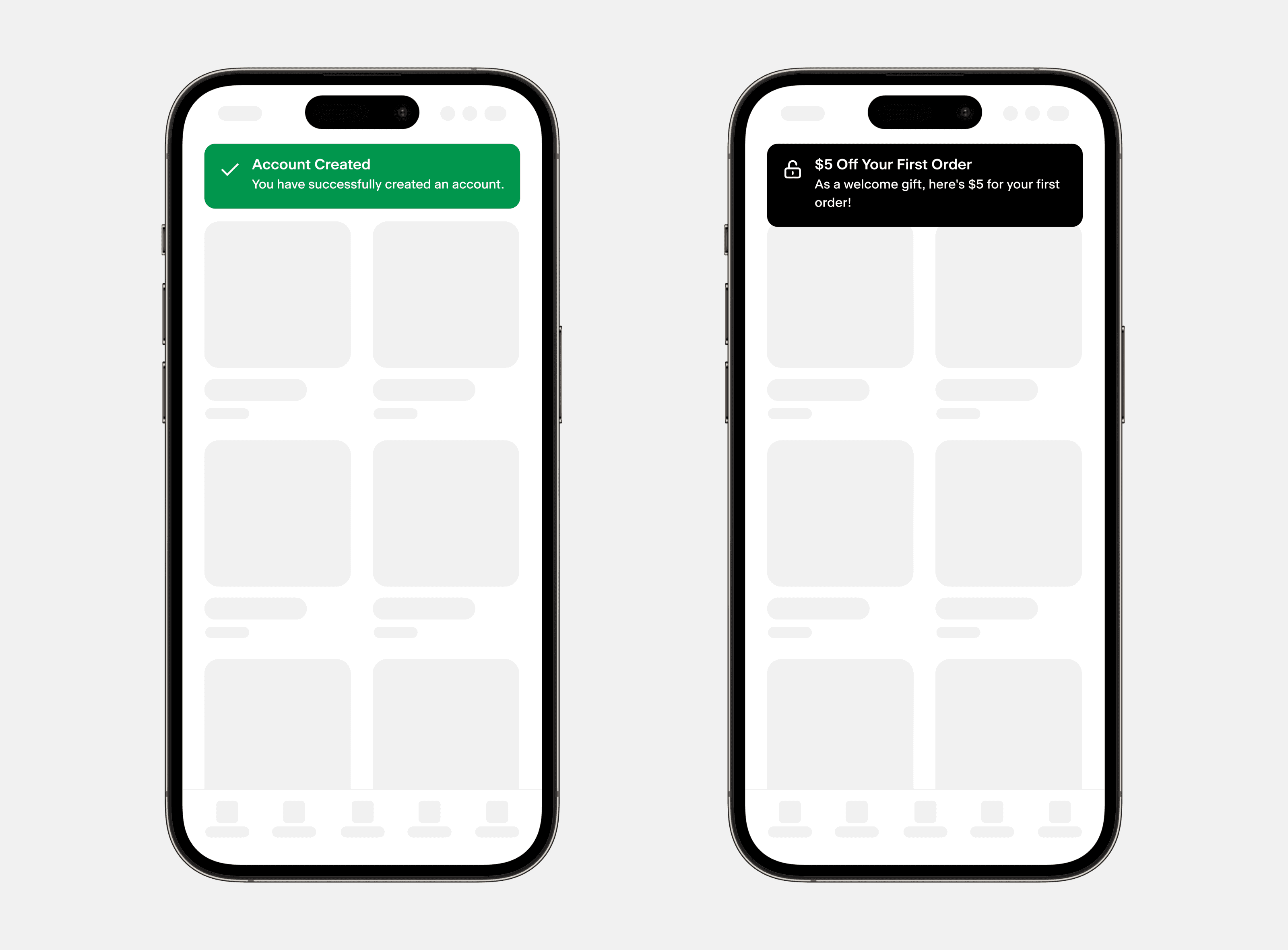 Displaying successful messaging within an app as a toast notification.
