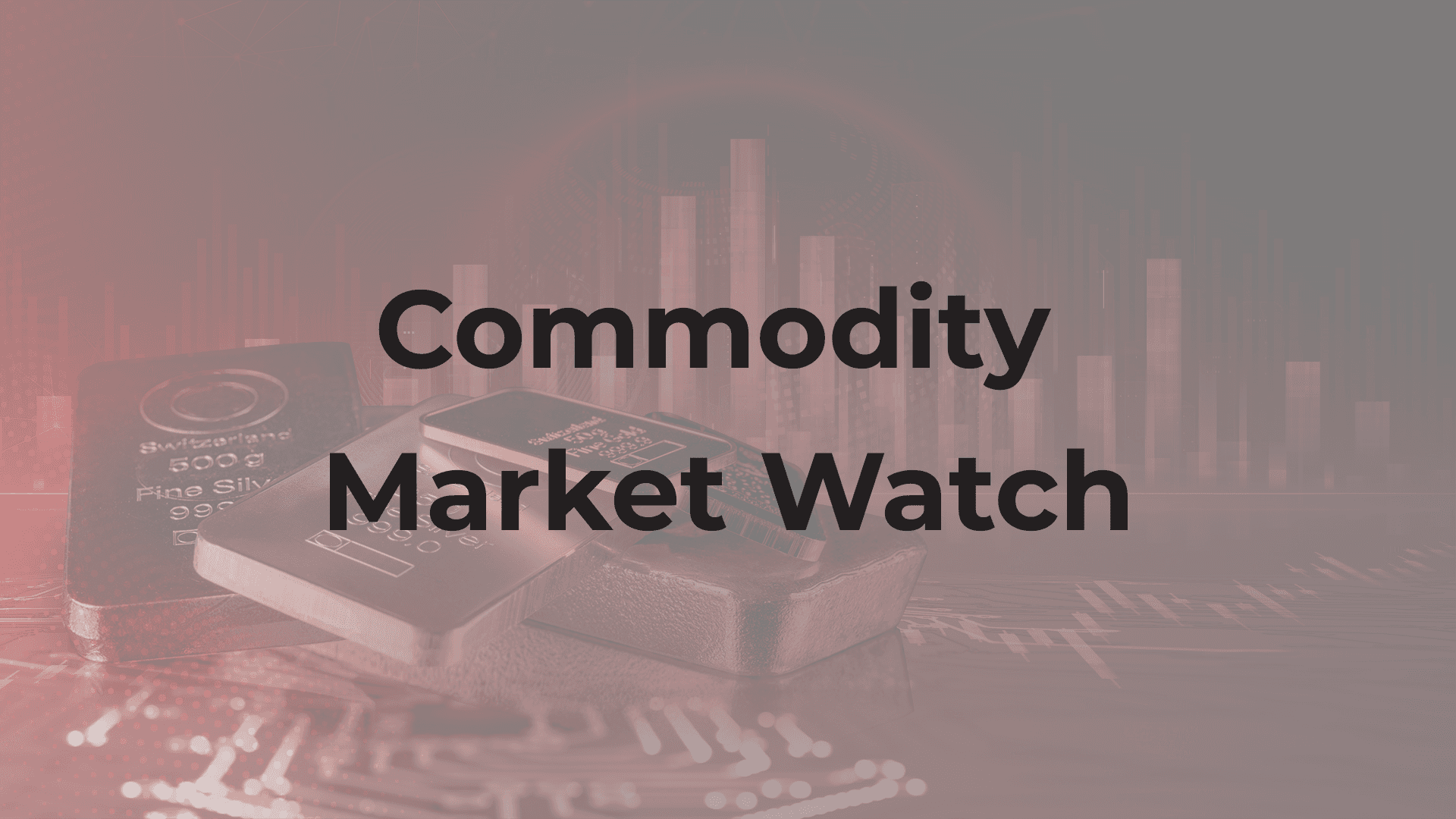 Tittle 'commodity market watch' and as a background the image of gold bars, representing the AI trading market and the commodities news.