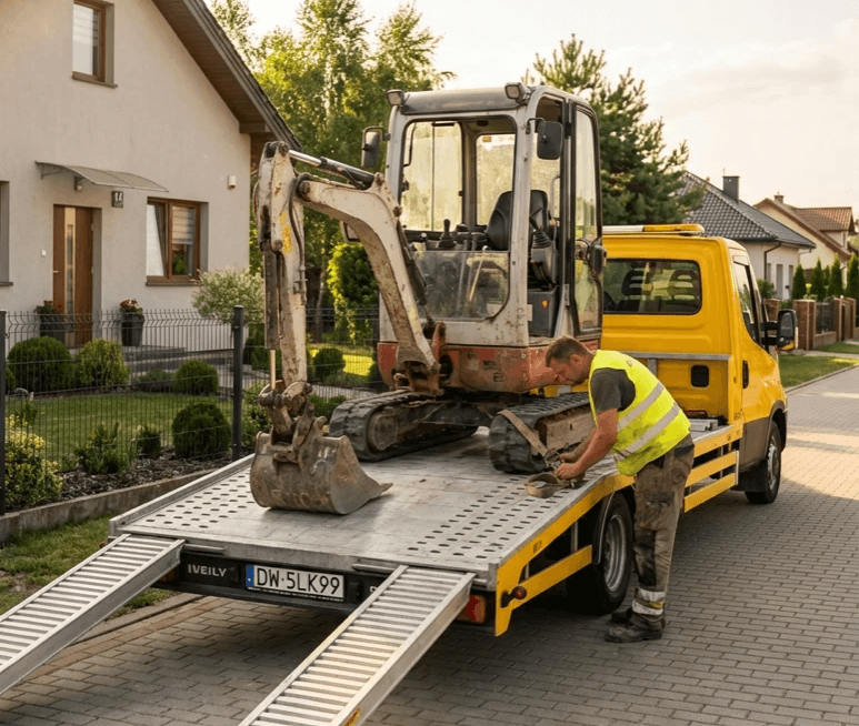 dwie lawety Mago Car - do 3,5t i do 7,5t DMC - na parkingu firmy