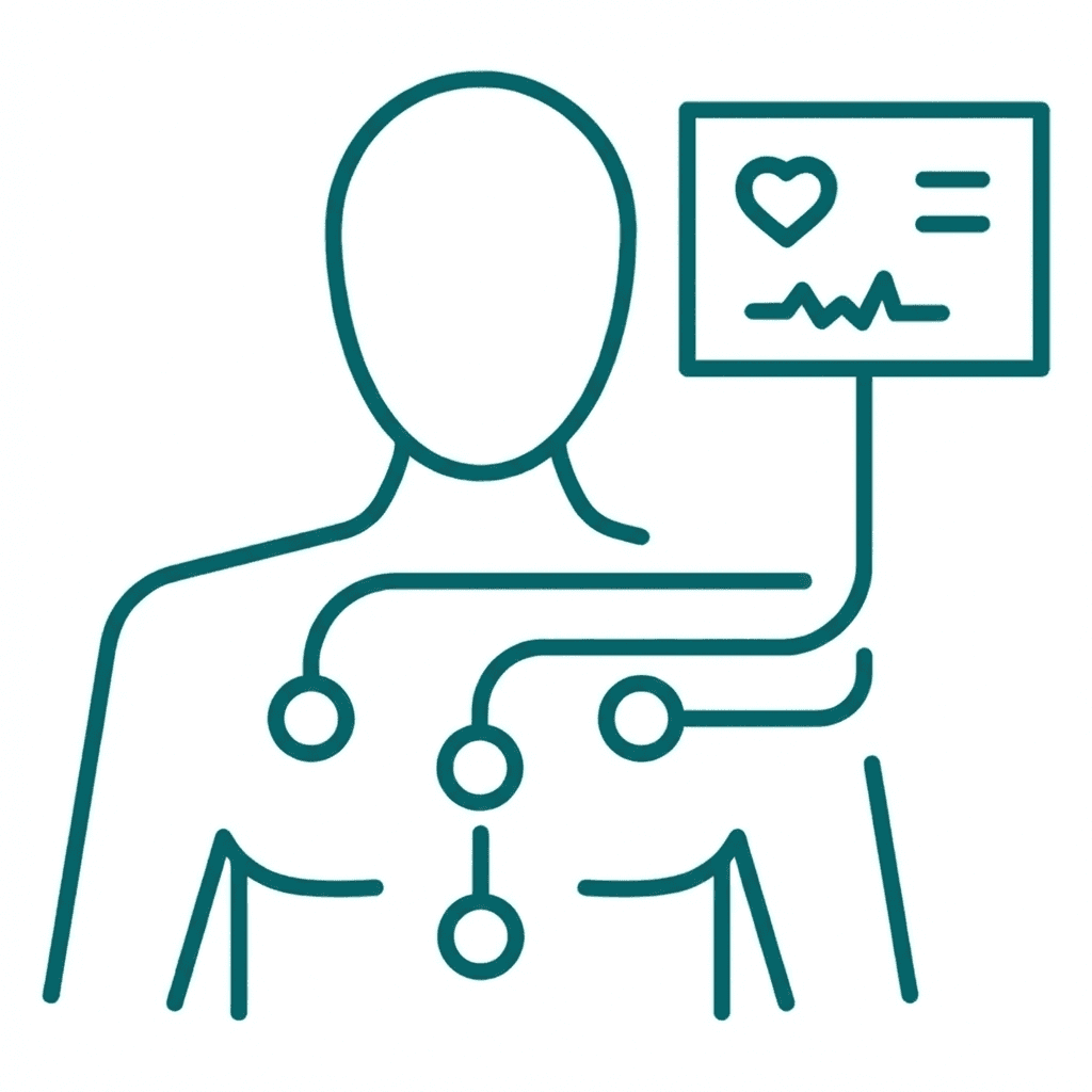 Ícone dos exames MAPA 24h e VOP para diagnóstico de hipertensão arterial, realizados pela Dra. Viviane Batista em Goiânia.
