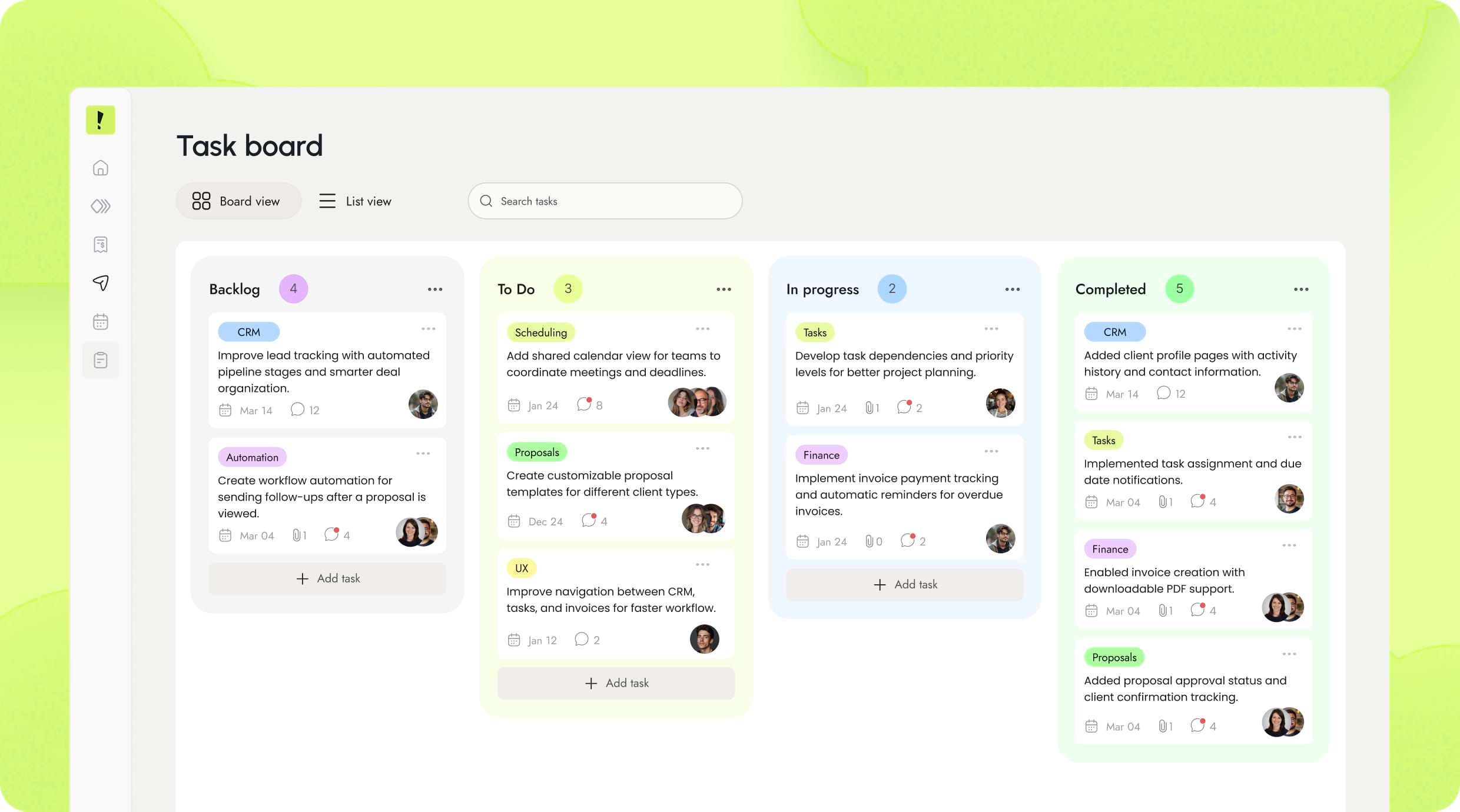 Task board interface