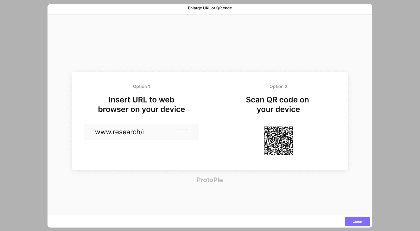 enlarged screen of the two options to join the test room, namely URL and QR code