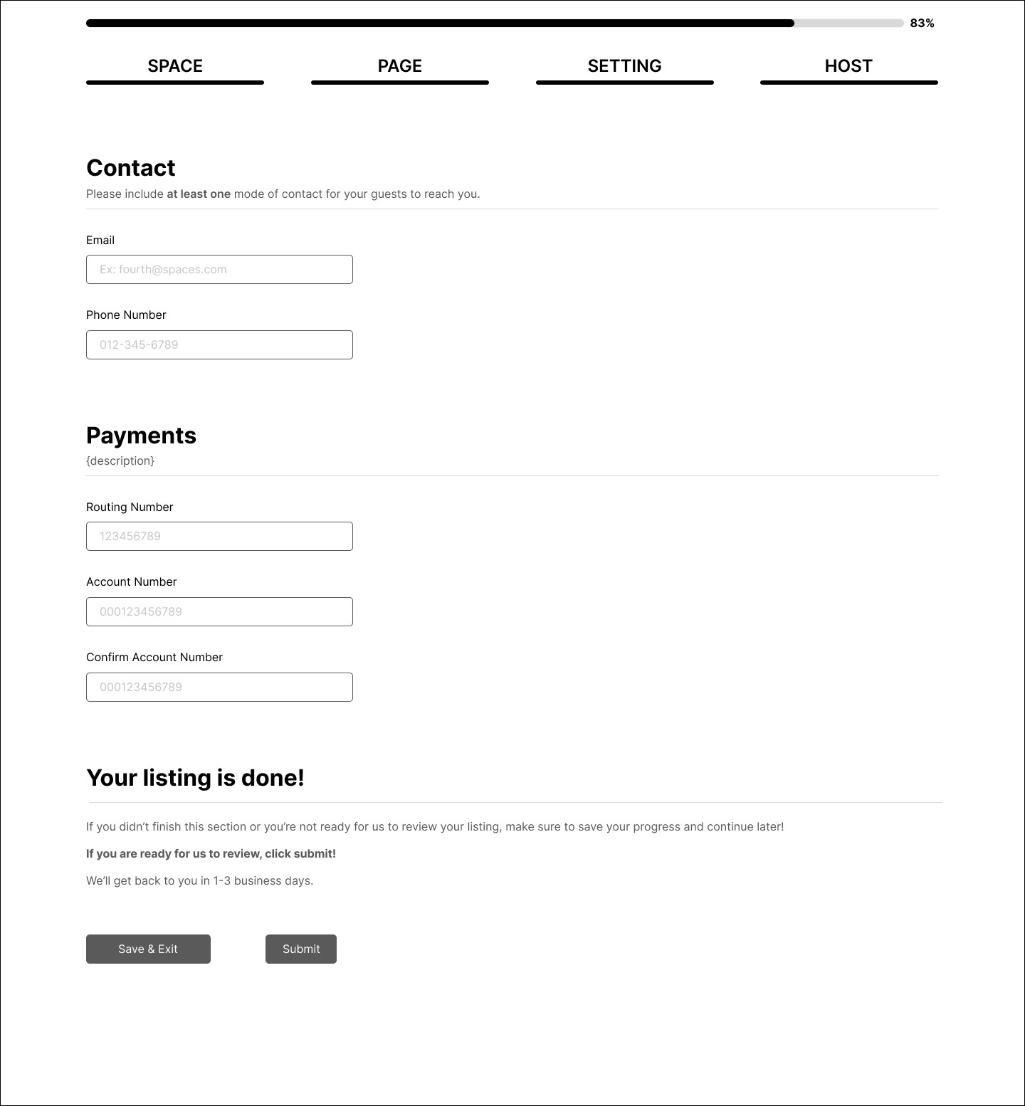 List Your Space Wireframe - My Dao Designer Portfolio