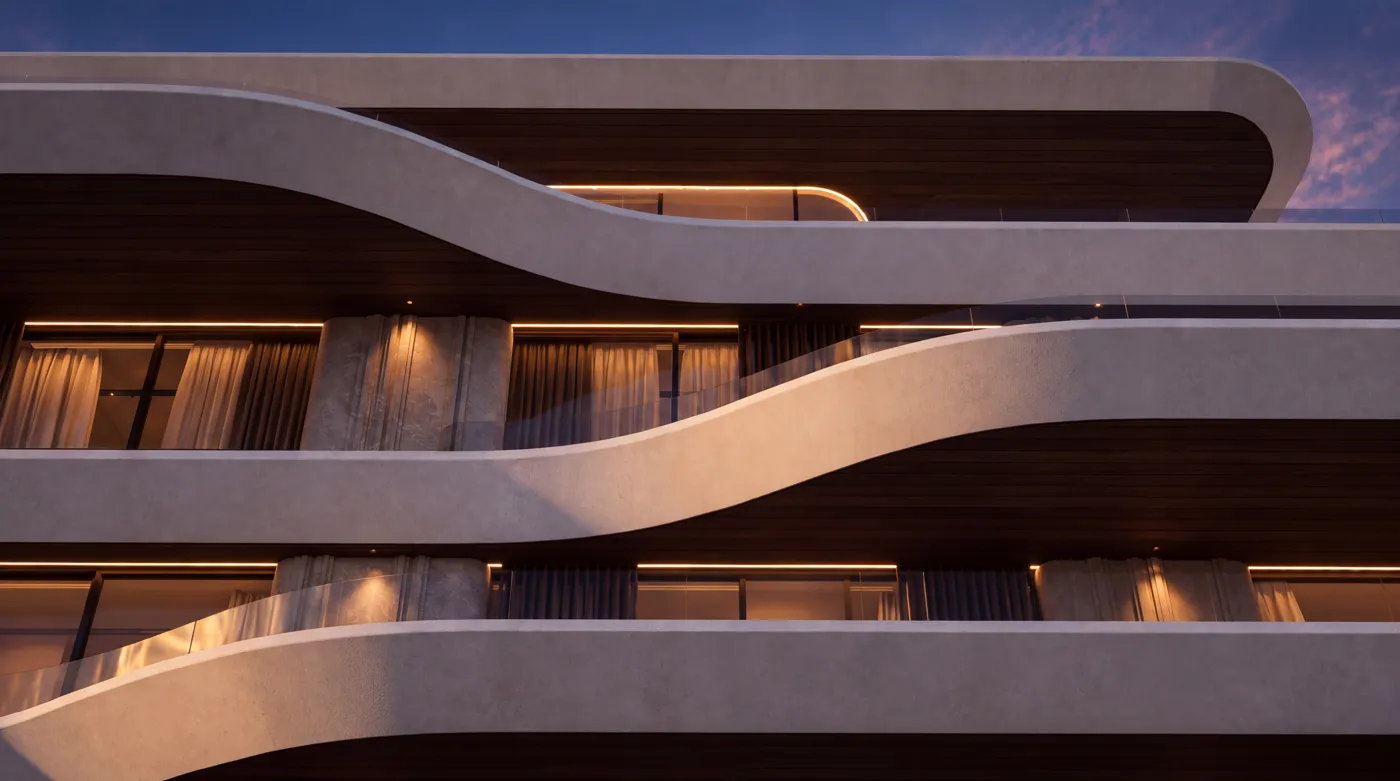 LITO Residences at dusk, AI-generated visualization by TERAMOK