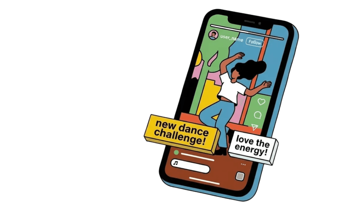 Smartphone interface showing a short-form video with captions and engagement icons, representing AI captions for Shorts and Reels in Premiere Pro.