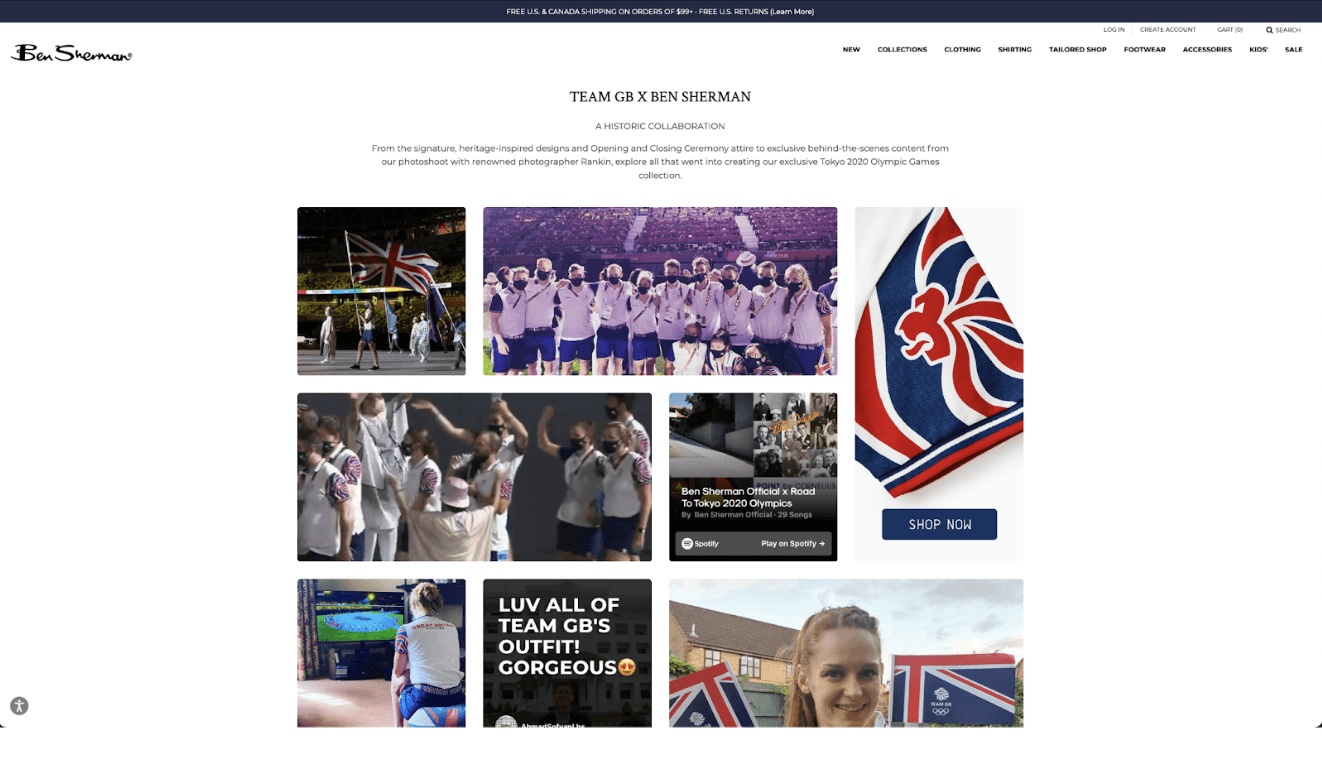 Ben Sherman Team GB Amondo Gallery showcasing Olympic campaign content on website
